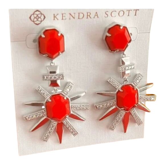 Kendra Scott | Daphne Enamel Frame Gold Drop Earrings in Red  Kendra‎ Scott Allie Statement Drop Earrings Silver and Red New!!
